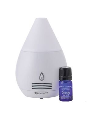 Spa Room White Essential Oil Diffuser & Bonus Orange Essential Oil Blue Bottle